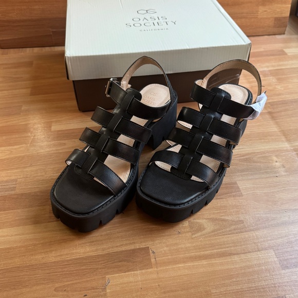 Oasis society chunky gladiator heeled sandals size 7.5 nwt black - Picture 1 of 11